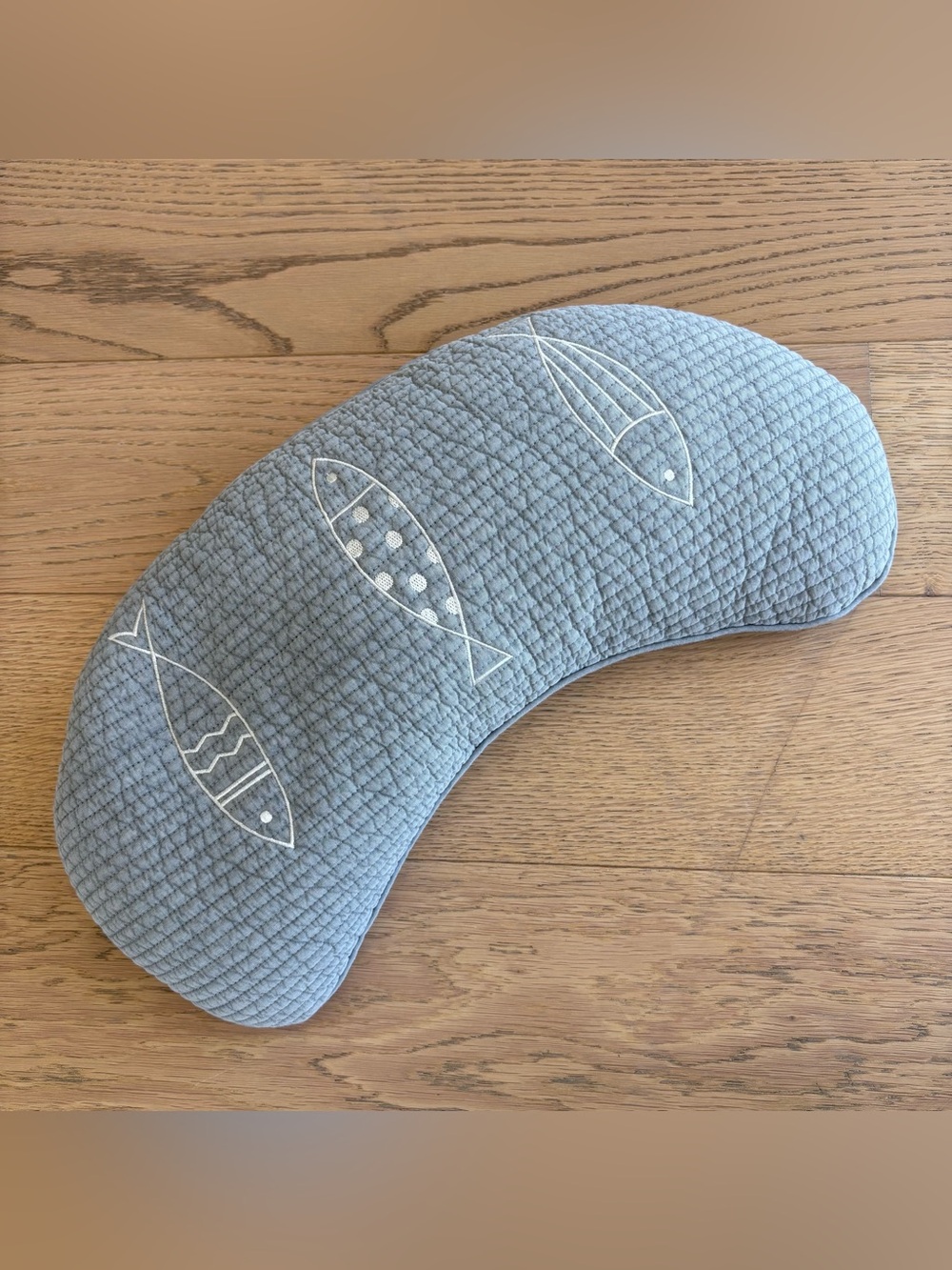 Crescent Blue Fish Embroidered Accent Pillow